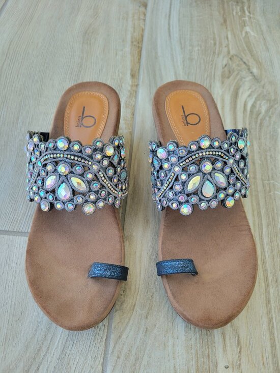 Bakers Shoes - Bakers Beaded Rhinestone Toe-Loop Platform Sandals